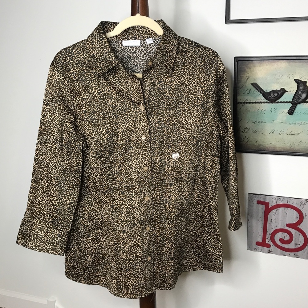 NWT NY & Co Animal Print Brown Black Blouse